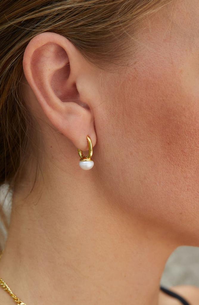 18K Yellow Gold Plated Sterling Silver 8mm Cultured Freshwater Pearl Drop Earrings商品第2张图片规格展示