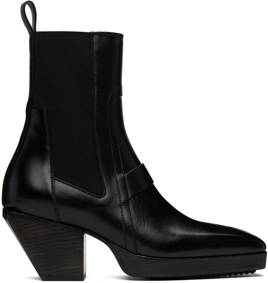 商品Rick Owens|Black Leather Sliver Boots,价格¥6890,第1张图片