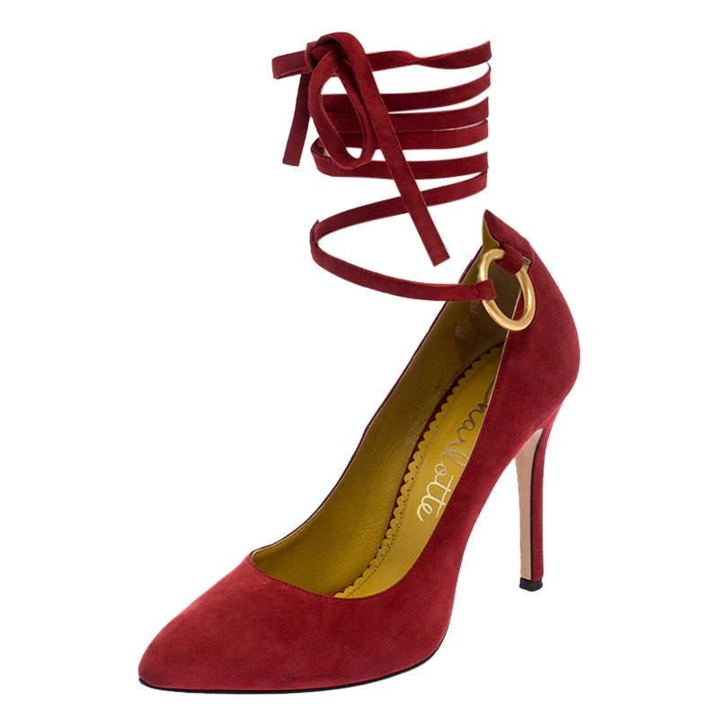 商品[二手商品] Charlotte Olympia|Charlotte Olympia Red Suede Sabine Wrap Pumps Size 36,价格¥1524,第1张图片