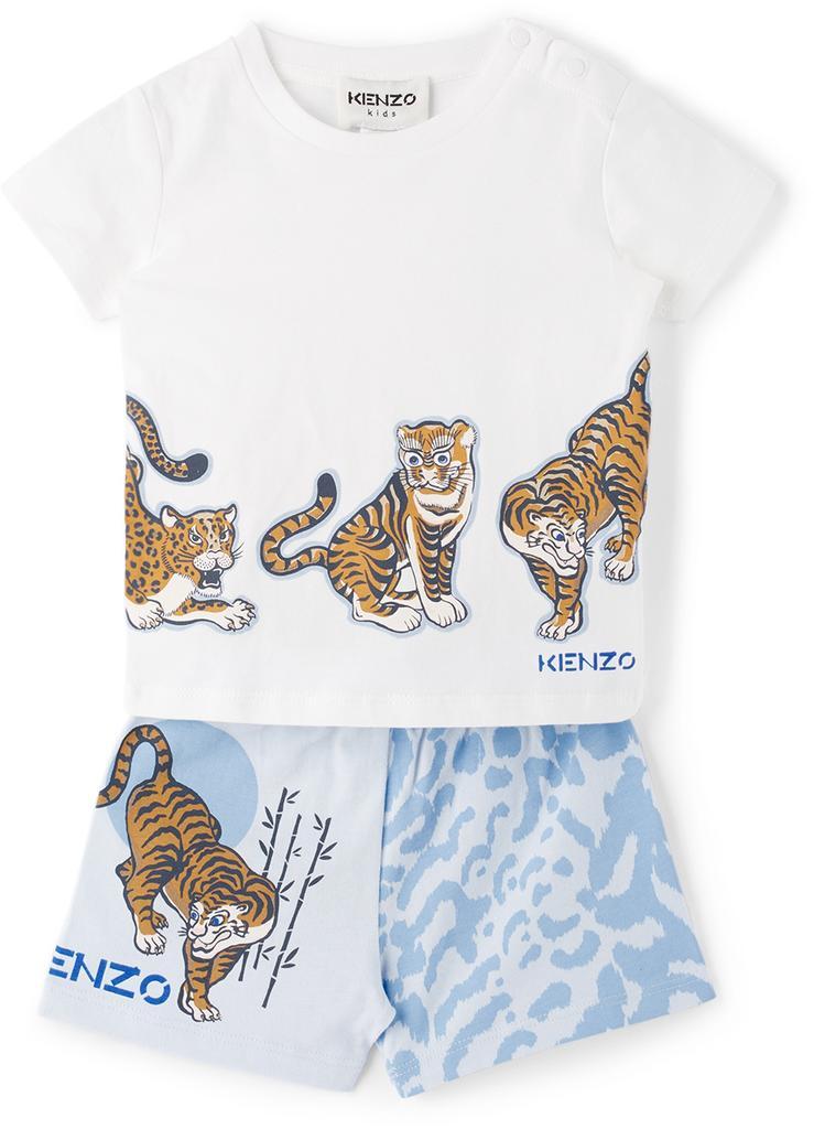 商品Kenzo|Baby White & Blue T-Shirt & Shorts Set,价格¥986,第1张图片