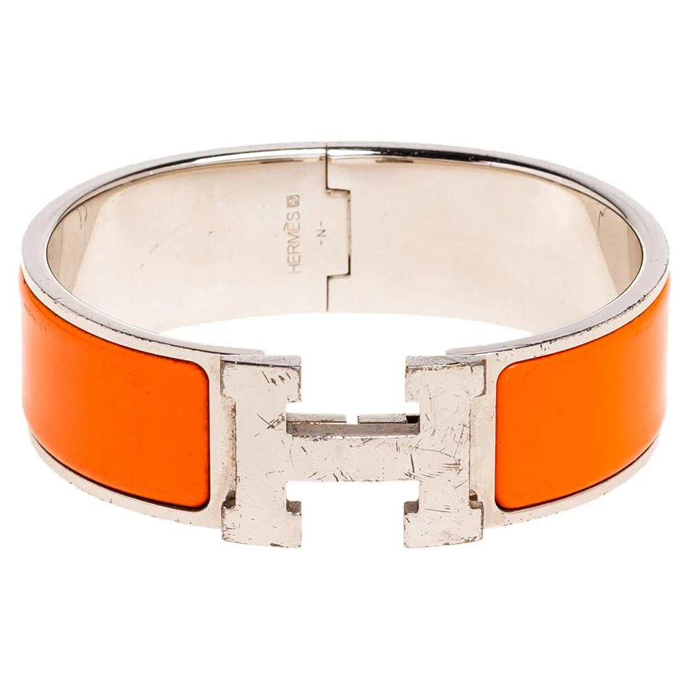 商品[二手商品] Hermes|Hermès Clic Clac H Orange Enamel Palladium Plated Wide Bracelet,价格¥2659,第1张图片