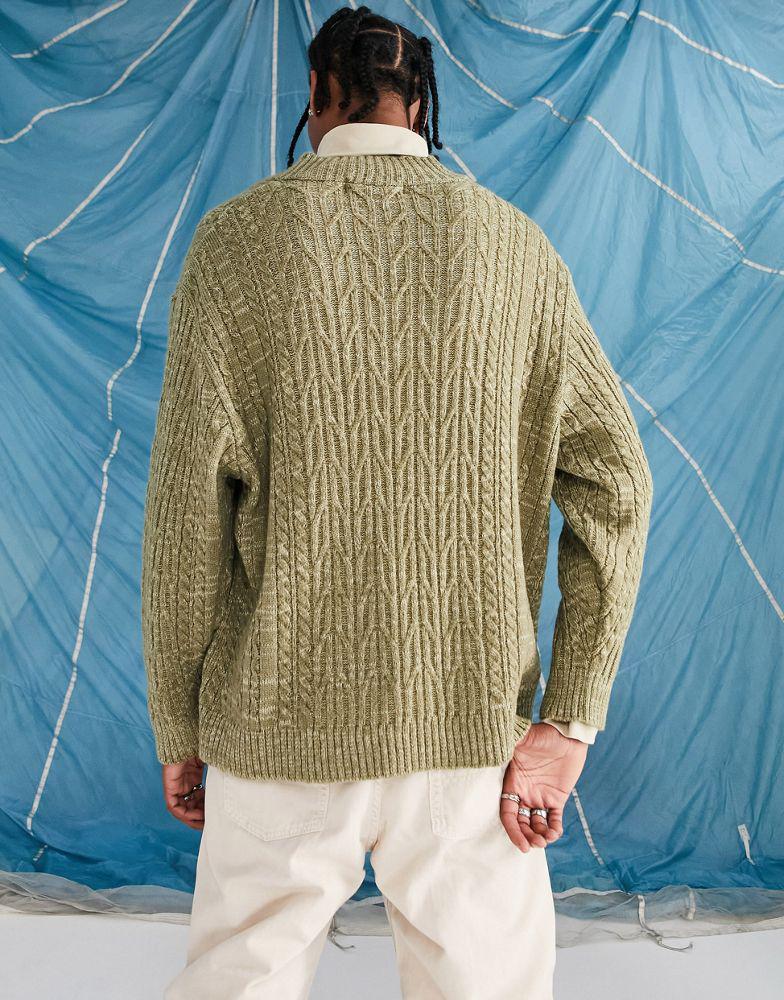 ASOS DESIGN knitted v-neck jumper in fluffy khaki商品第2张图片规格展示