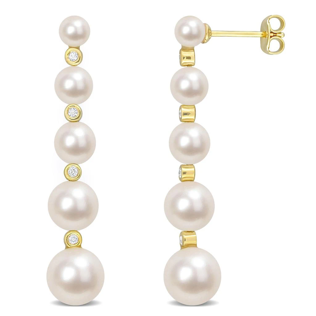 商品Mimi & Max|Freshwater Cultured Pearl and 1/4 CT TGW White Topaz Graduated Dangle Earrings in Yellow Plated Sterling Silver,价格¥865,第1张图片