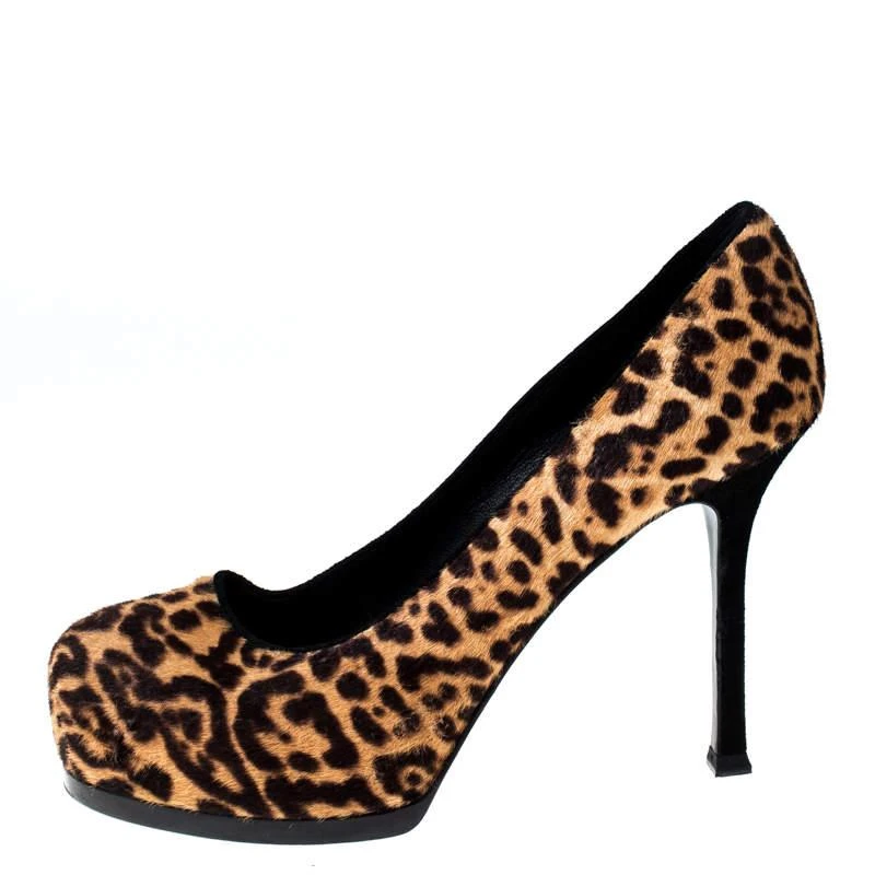 商品[二手商品] Yves Saint Laurent|Saint Laurent Paris Beige/Brown Leopard Print Pony Hair Tribtoo Platform Pumps Size 36,价格¥1215,第2张图片详细描述