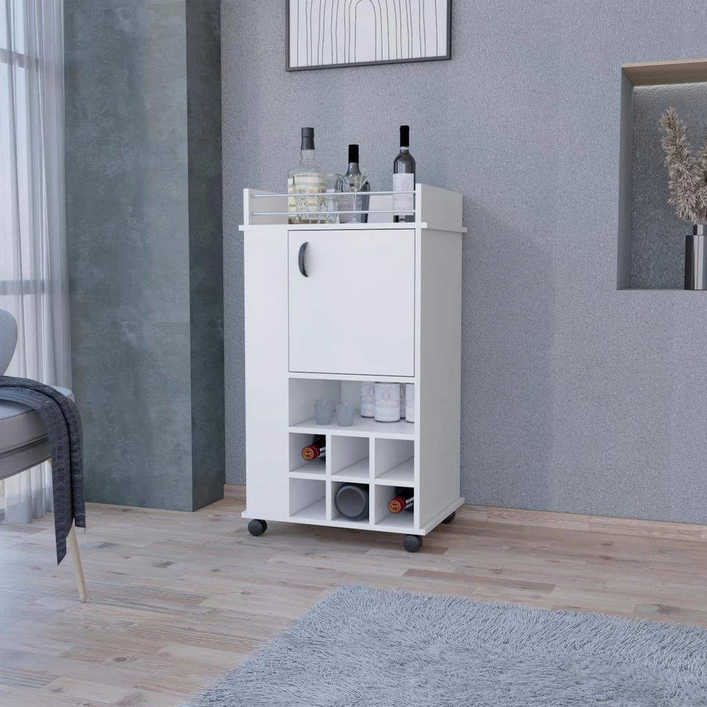 商品Homezia|White Rolling Bar Cart With Wine Storage,价格¥2318,第5张图片详细描述