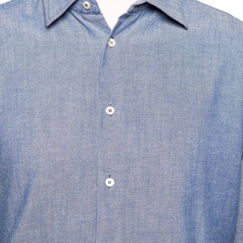 Prada Blue Cotton Button Front Shirt M商品第4张图片规格展示