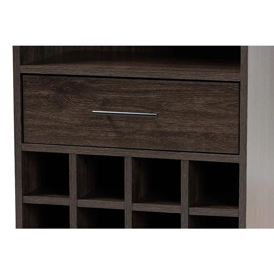 商品Baxton Studio|Dark Brown Finished Wood 1-Drawer Wine Storage Cabinet,价格¥788,第5张图片详细描述