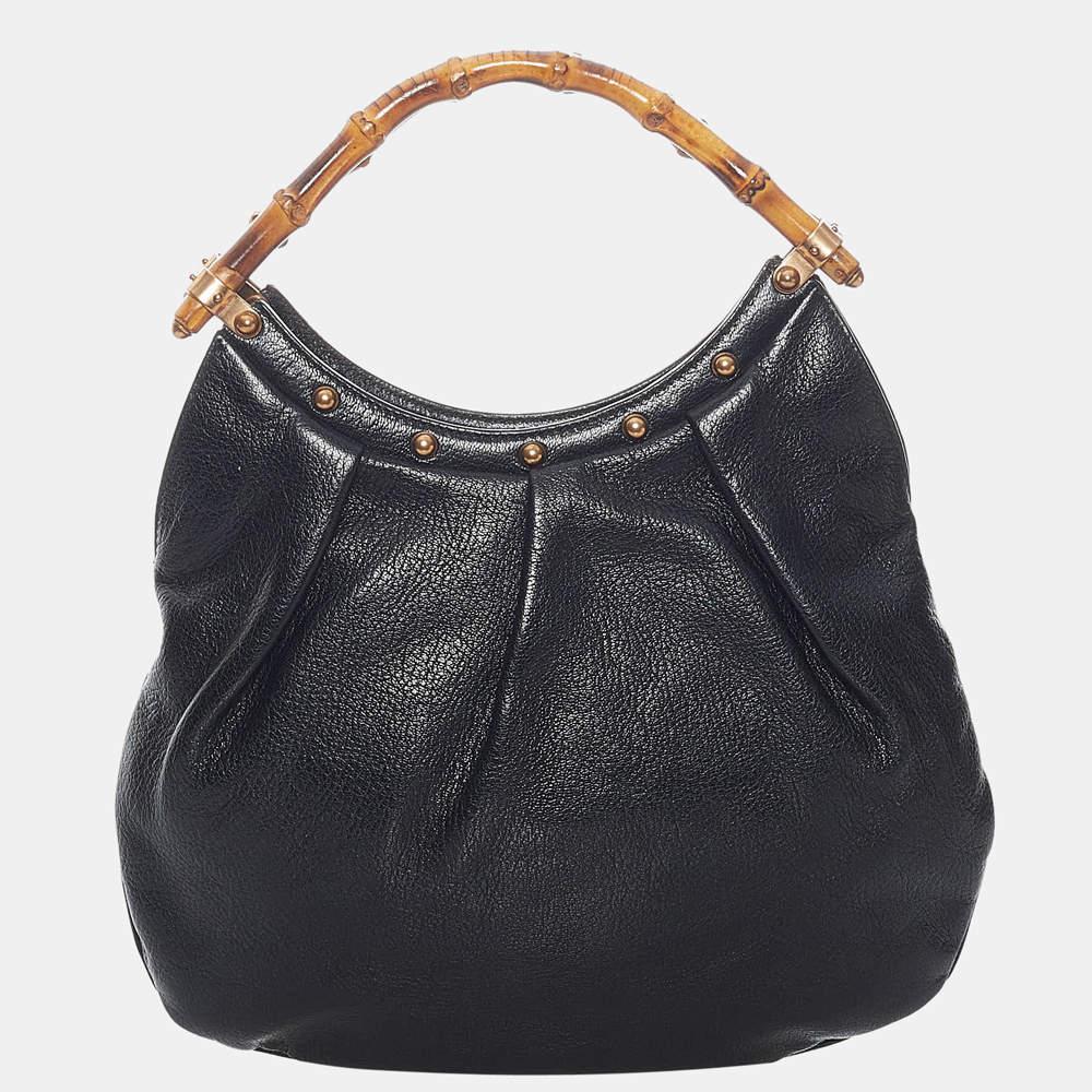 Gucci Black Bamboo Leather Handbag商品第3张图片规格展示