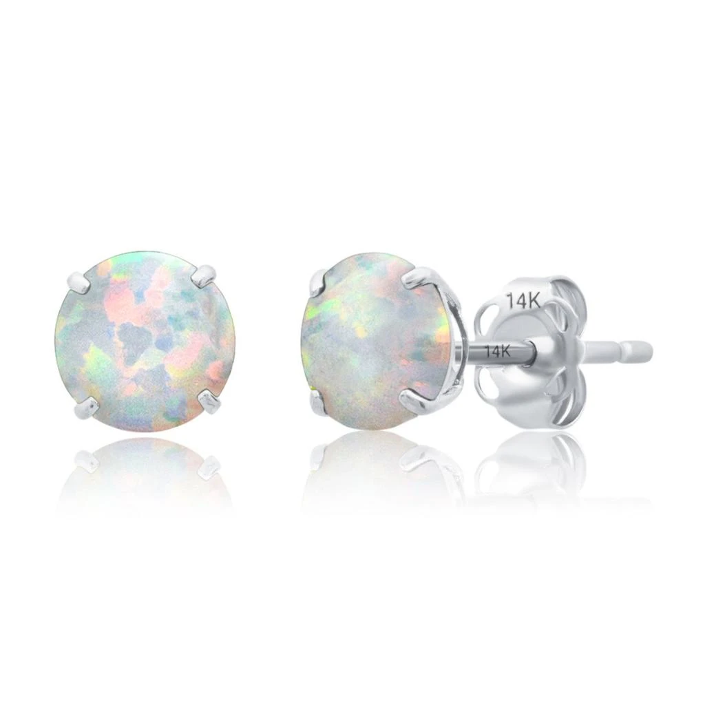 14k White Gold 6MM Round Stud Gemstone Earrings 商品