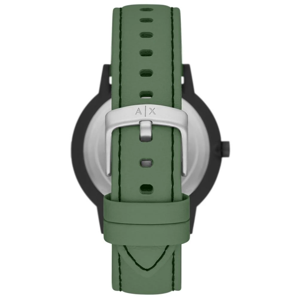 商品Armani Exchange|Men's Dark Green Leather Strap Watch 42mm,价格¥1121,第3张图片详细描述