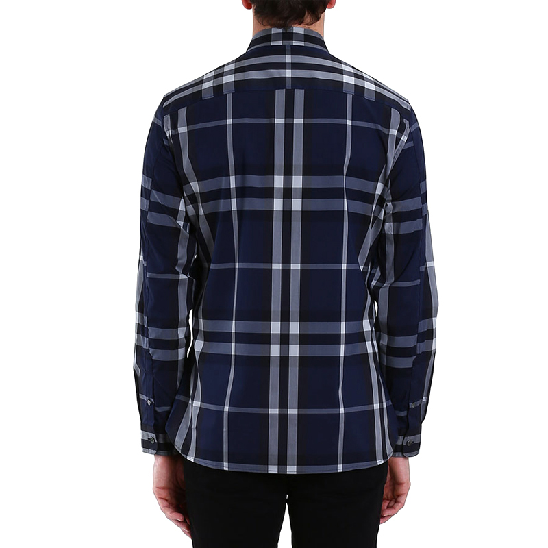 BURBERRY 博柏利 深蓝色撞色格纹长袖男士衬衫 3954494商品第1张图片规格展示