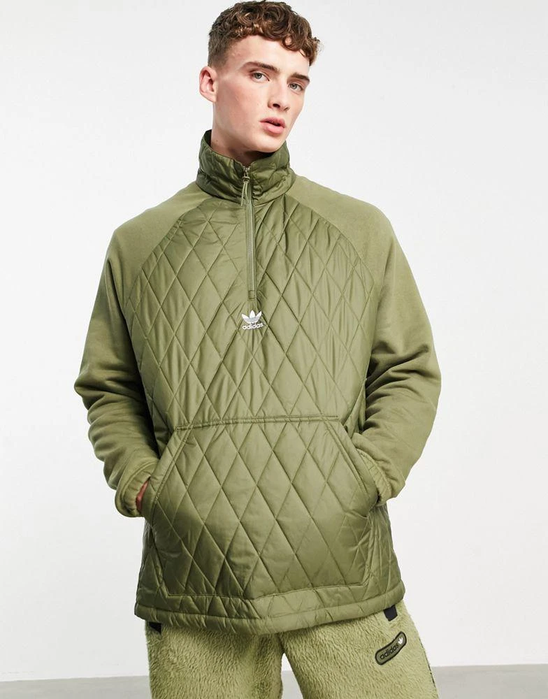 商品Adidas|adidas Originals adicolor quilted 1/4 zip jacket in khaki,价格¥310,第2张图片详细描述