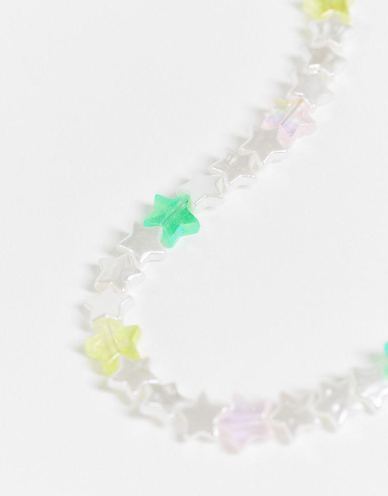 Reclaimed vintage inspired unisex necklace with 90's iridescent star beads商品第4张图片规格展示