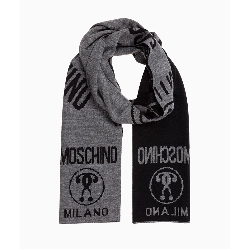 MOSCHINO 莫斯奇诺 黑色羊毛混纺徽标图案男女同款围巾 送男友女友礼物 深灰色 50055 M5145 15 商品