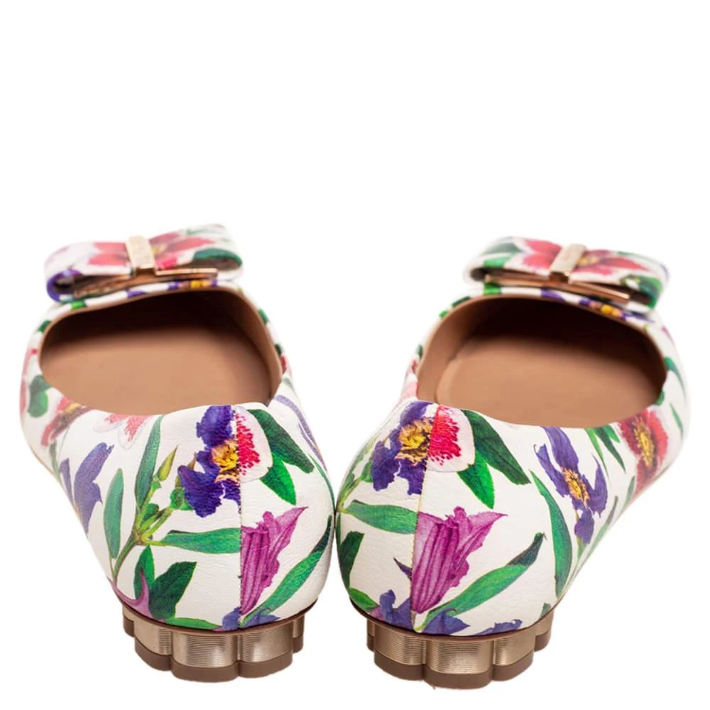 商品[二手商品] Salvatore Ferragamo|Salvatore Ferragamo Multicolor Floral Print Leather Avola Bow Ballet Flats Size 36 ,价格¥975,第5张图片详细描述