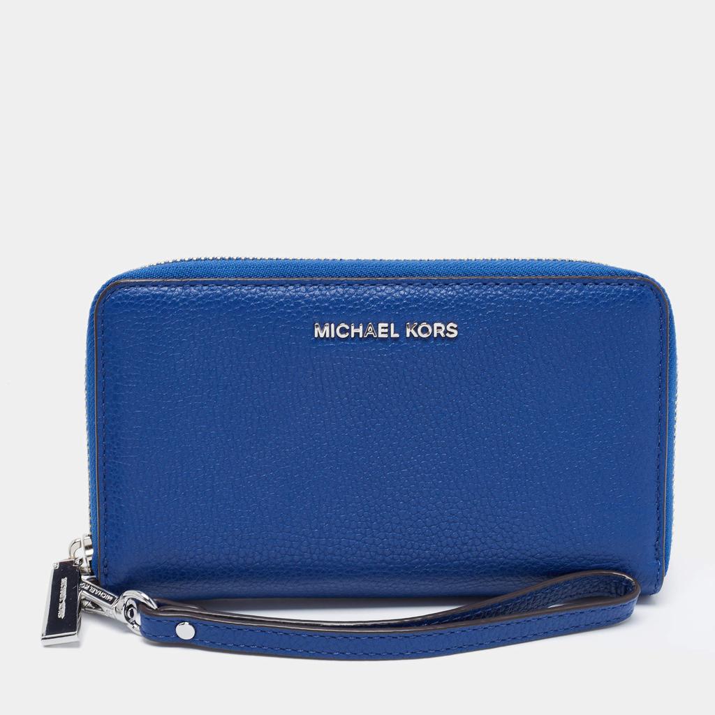 Michael Kors Blue Leather Jet Set Zip Around Wristlet Wallet商品第1张图片规格展示