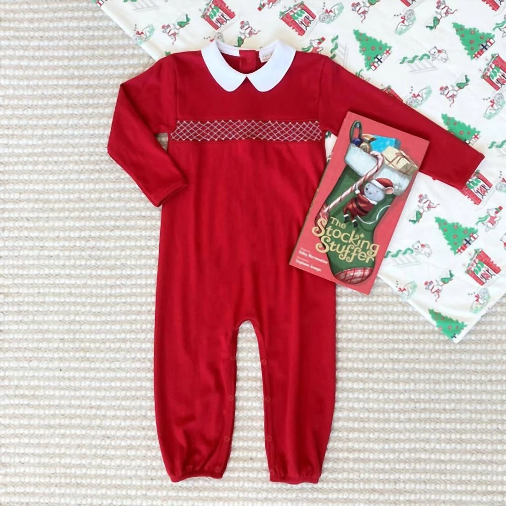 商品The Beaufort Bonnet Company|Boy's Rigsby Romper In Richmond Red With Worth Avenue White Smocking,价格¥512,第2张图片详细描述