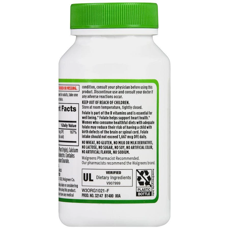 商品Walgreens|Folate 666 mcg DFE Tablets,价格¥83,第4张图片详细描述