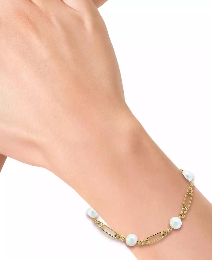 商品Effy|EFFY® Cultured Freshwater Pearl (7mm) Open Link Chain Bracelet in Gold-Plated Sterling Silver,价格¥3591,第2张图片详细描述