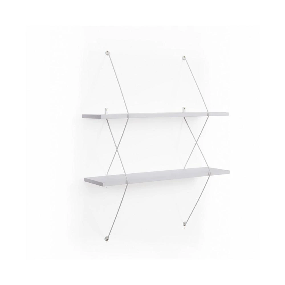 商品Danya B|Contemporary Two Level White Shelving System with Wire Brackets,价格¥1010,第2张图片详细描述