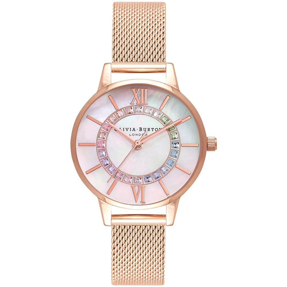 商品Olivia Burton|Women's Wonderland Rose Gold-Tone Stainless Steel Mesh Bracelet Watch 30mm,价格¥1198,第1张图片