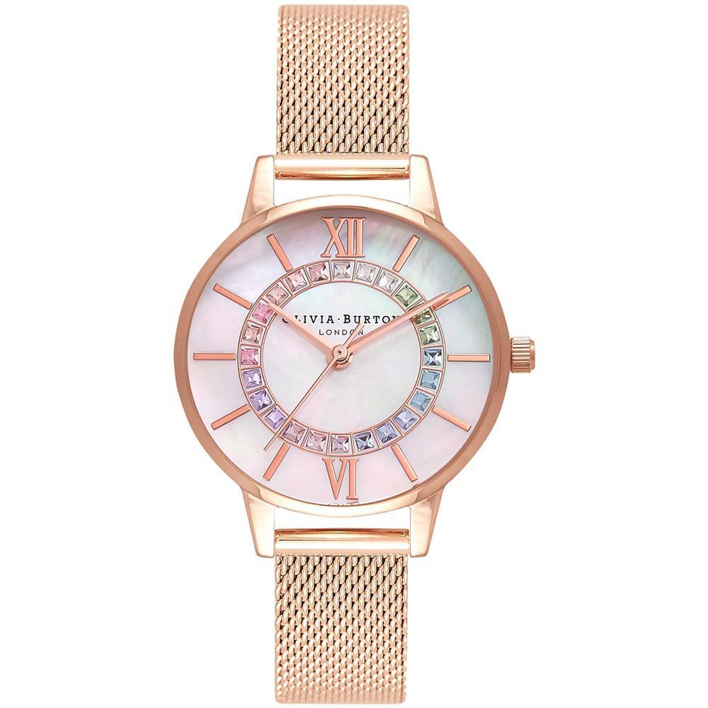 商品Olivia Burton|Women's Wonderland Rose Gold-Tone Stainless Steel Mesh Bracelet Watch 30mm,价格¥881,第1张图片