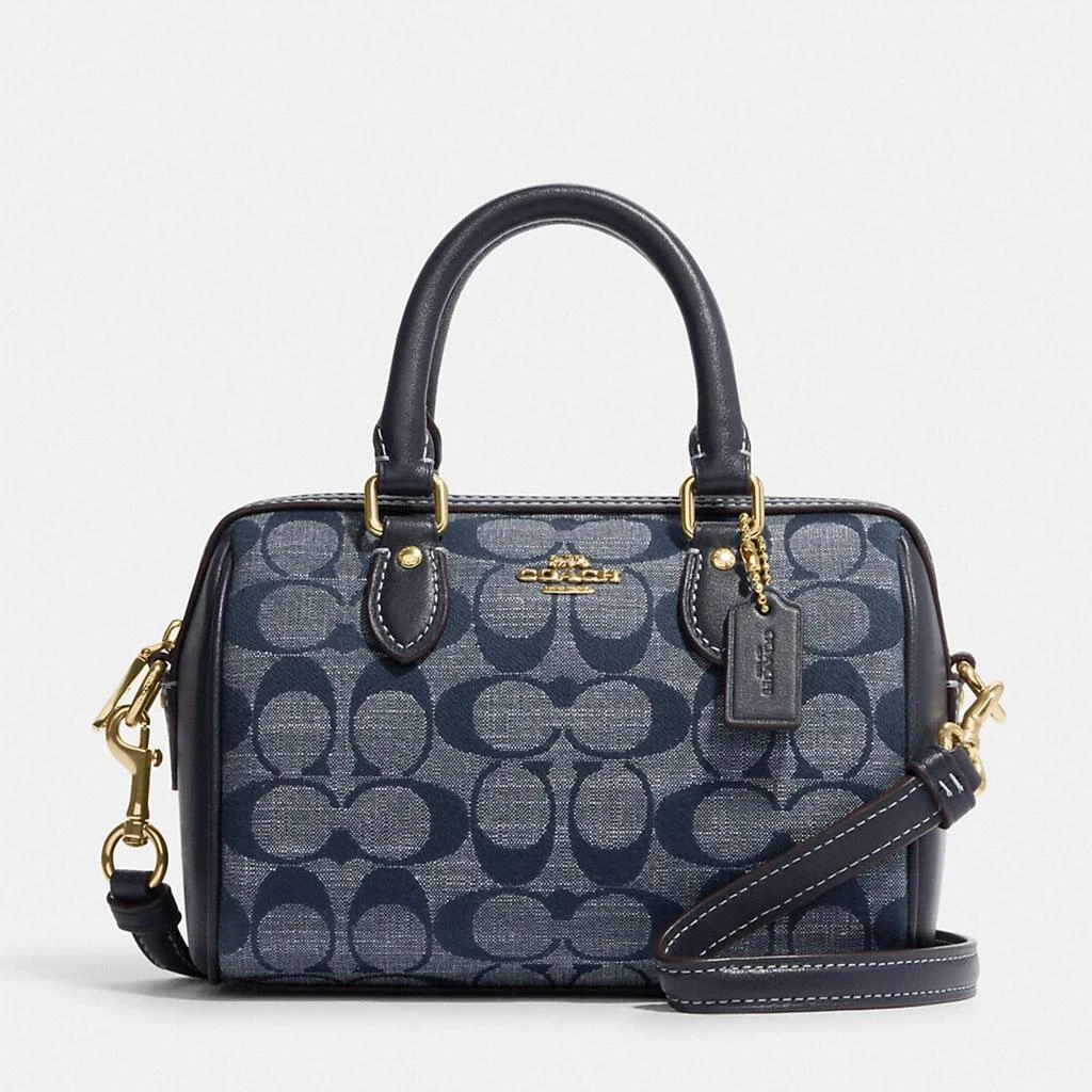 商品Coach|Coach Denim Blue Signature Chambray and Leather Mini Rowan Crossbody Bag,价格¥6577,第1张图片
