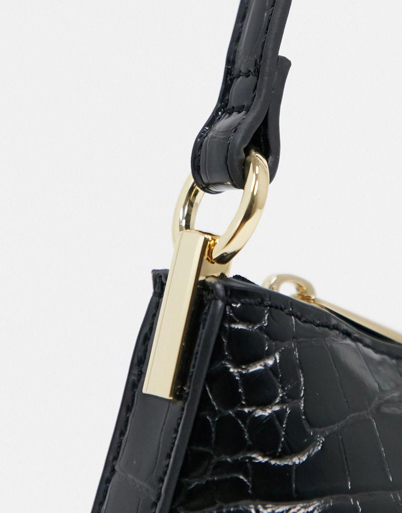 ASOS DESIGN black croc effect shoulder bag with hardware tabs商品第4张图片规格展示