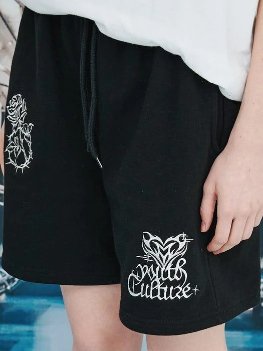 商品CPGN|Youth Culture Rose Sweatpants Short Pants Black,价格¥482,第1张图片