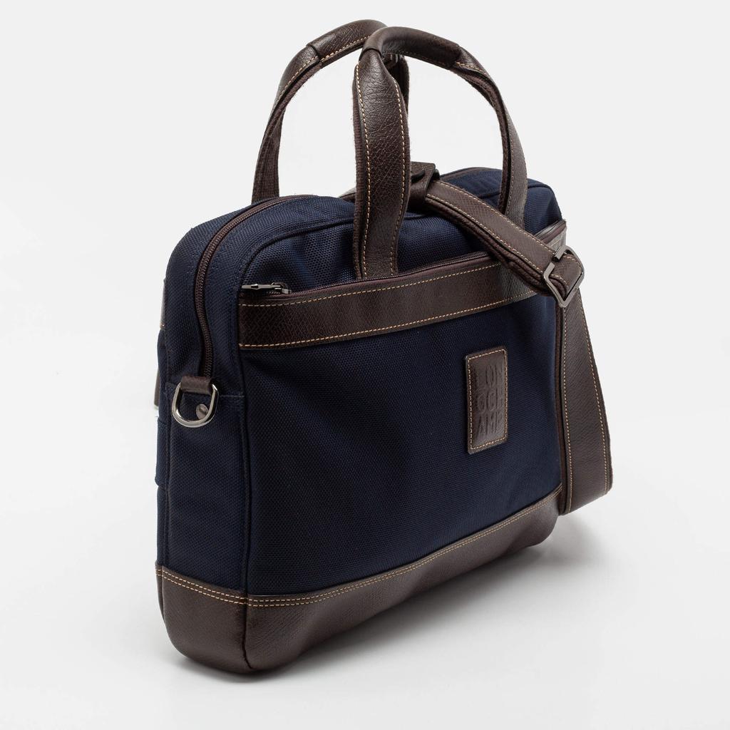 商品[二手商品] Longchamp|Longchamp Navy Blue/Brown Leather And Canvas Boxford Laptop Bag,价格¥1656,第5张图片详细描述