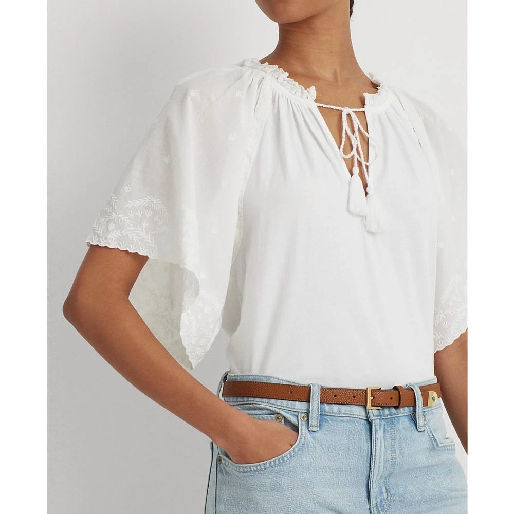 商品Ralph Lauren|Embroidered Flutter-Sleeve Jersey Blouse,价格¥257,第3张图片详细描述