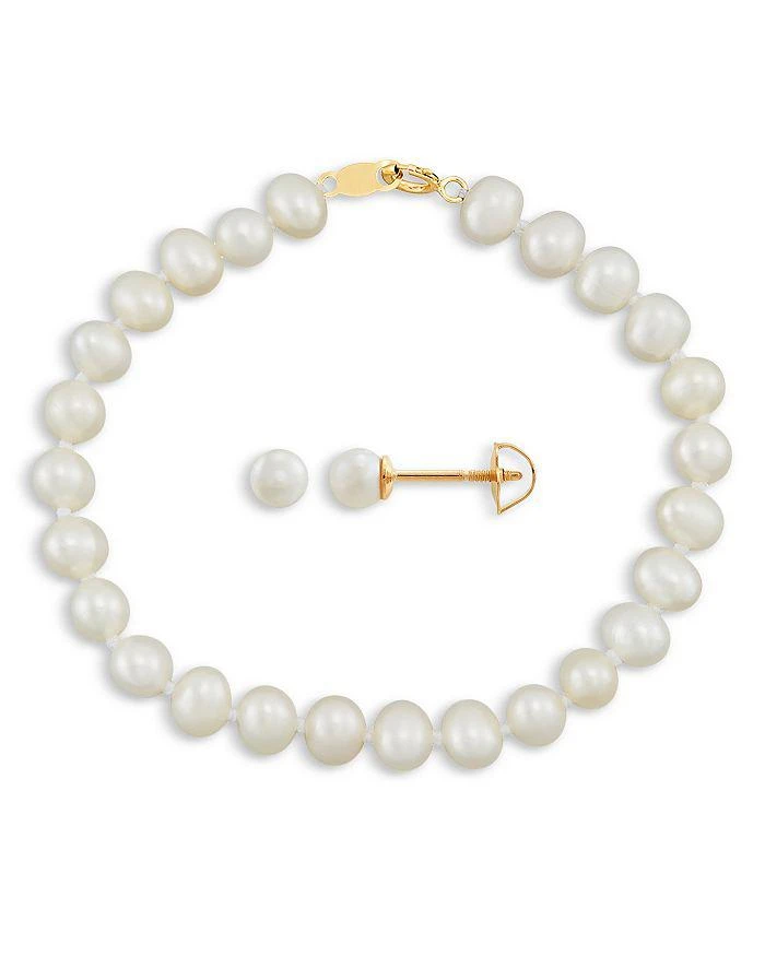 商品Bloomingdale's|Children's  Freshwater Pearl Strand Bracelet and Stud Earrings Set in 14K Yellow Gold,价格¥409,第1张图片