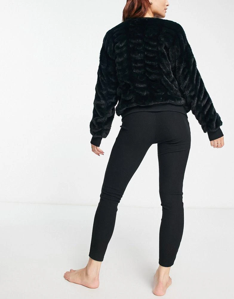 商品ASOS|ASOS DESIGN lounge yeti faux fur sweat & brushed rib legging set in black,价格¥207,第2张图片详细描述