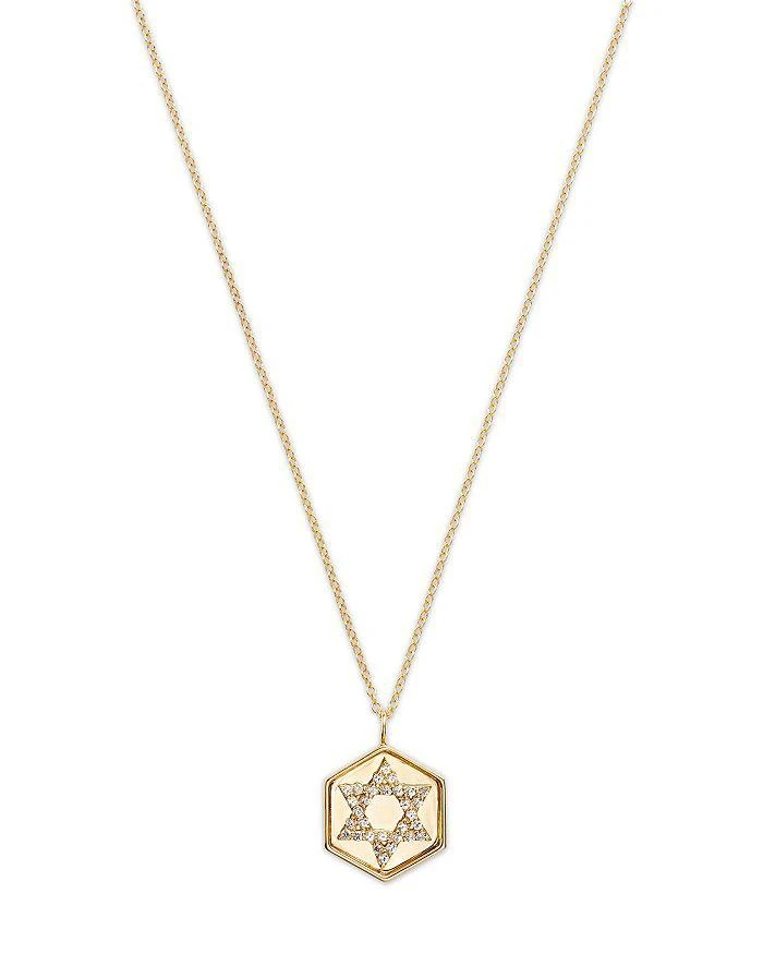 商品Moon & Meadow|14K Yellow Gold White Topaz Star of David Disc Pendant Necklace, 16-18",价格¥4149,第1张图片详细描述