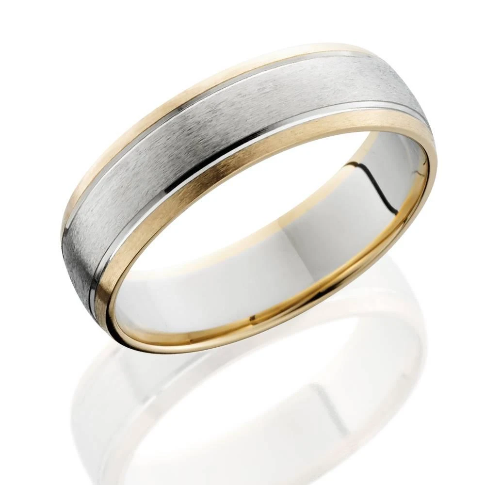 商品Pompeii3|6MM Mens 14k Gold Two Tone Brushed Wedding Ring Band New,价格¥3884,第2张图片详细描述