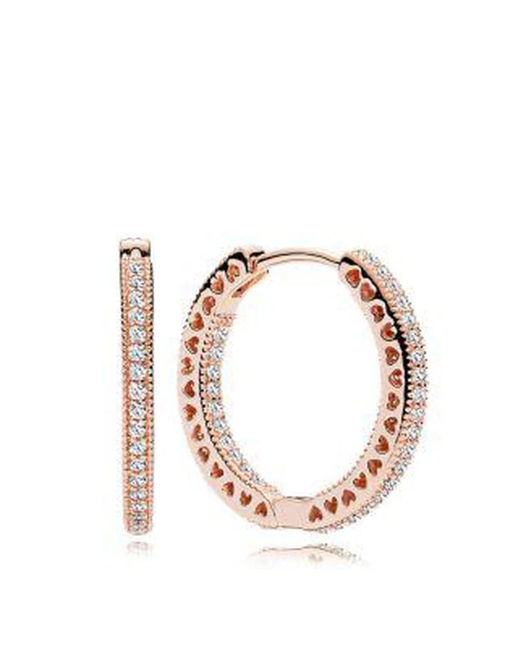 商品PANDORA|Sterling Silver Rose Hearts of  Hoop Earrings,价格¥860,第1张图片