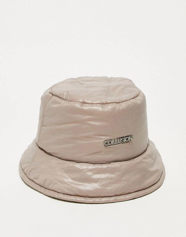 商品COLLUSION|COLLUSION Unisex logo padded bucket hat in light grey,价格¥39,第1张图片