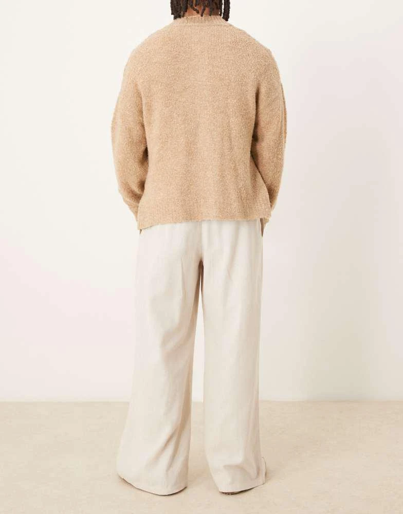 商品ASOS|ASOS DESIGN loose fit smart trousers with wide waistband and linen blend in neutral,价格¥436,第2张图片详细描述