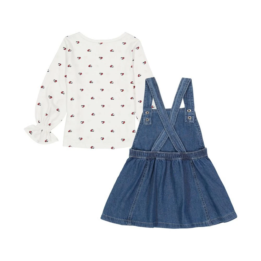 商品Tommy Hilfiger|Little Girls Logo-Heart Long Sleeve T-shirt and Denim Logo Pinafore, 2 Piece Set,价格¥156,第2张图片详细描述