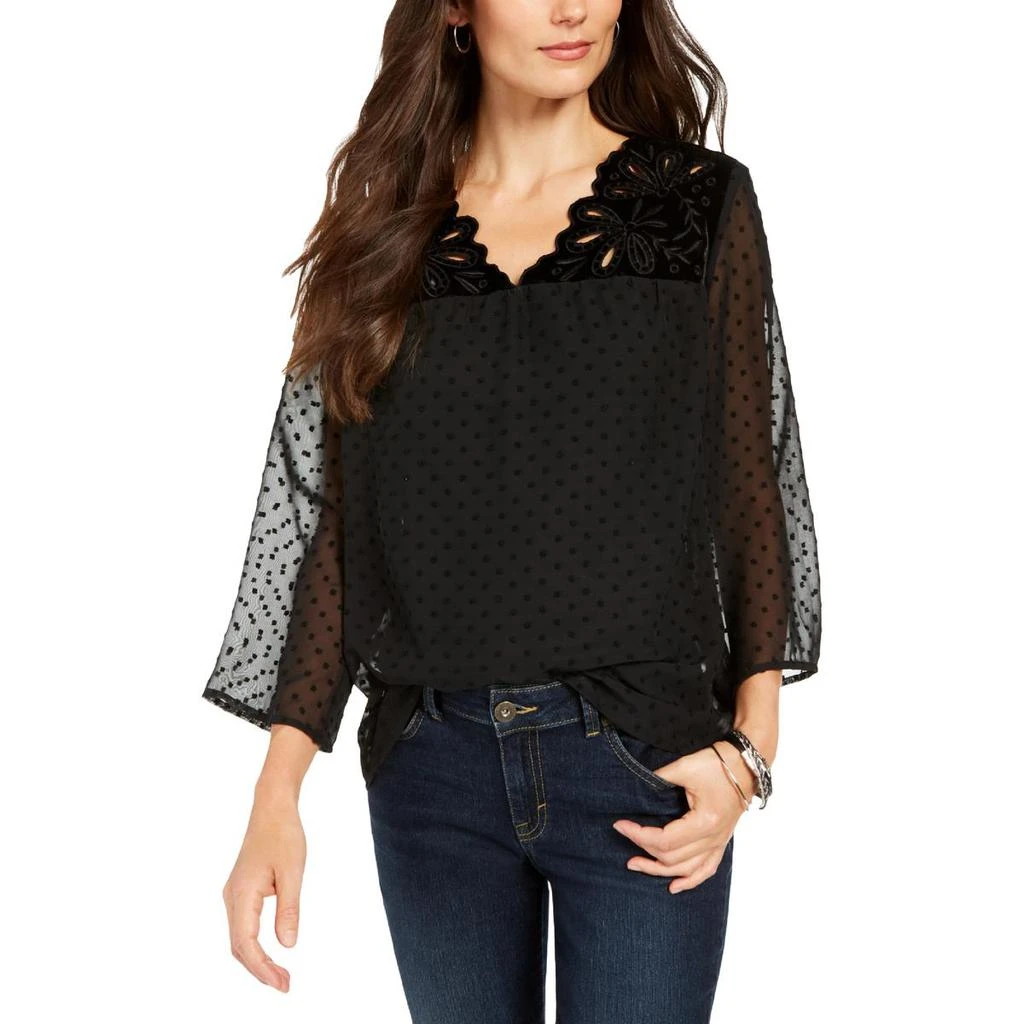 商品Style & Co|Style & Co. Womens Eyelet Floral Blouse,价格¥54,第1张图片