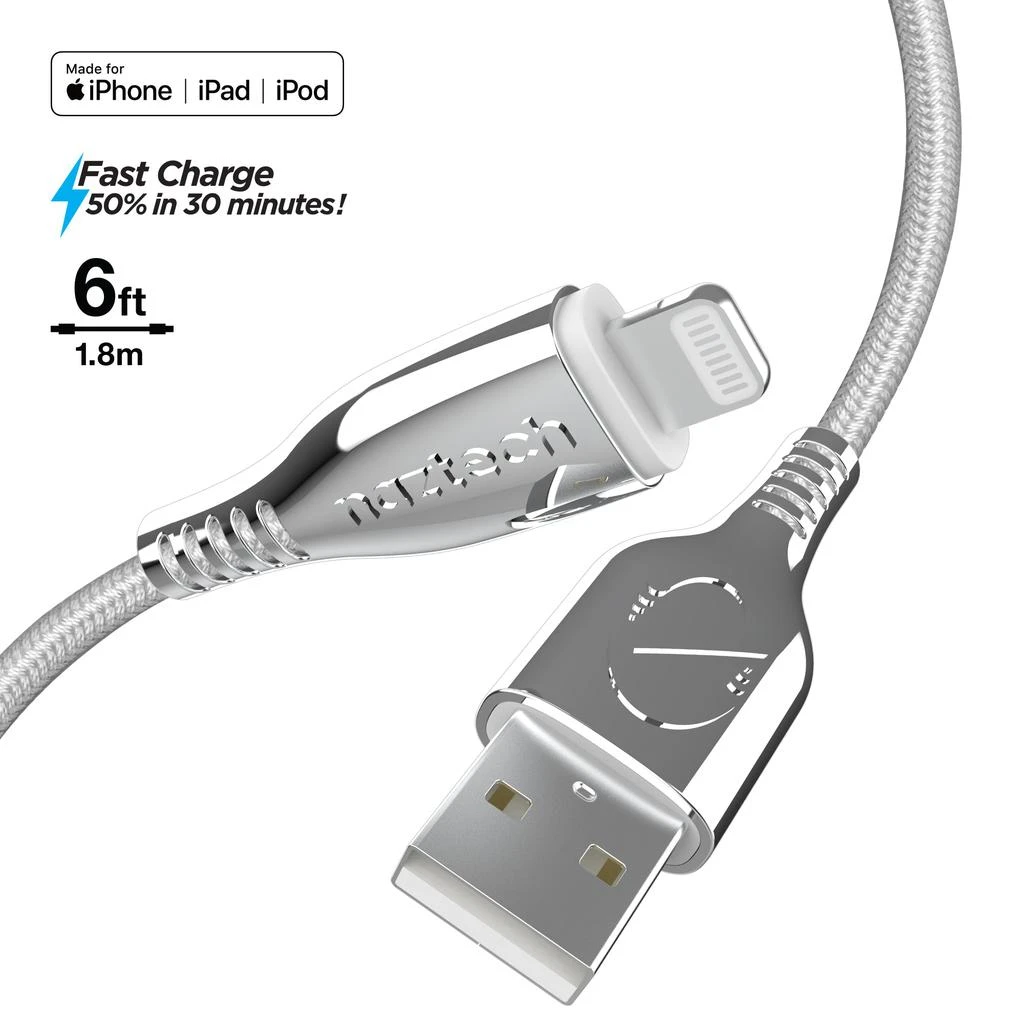 商品Naztech|Titanium USB to MFi Lightning Braided Cable 6ft,价格¥232,第1张图片