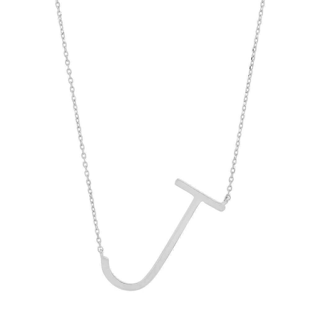 10k Solid White Gold Large Sideways Block Letter Initial with Extendable Cable Chain, 16 to 18 inches 商品