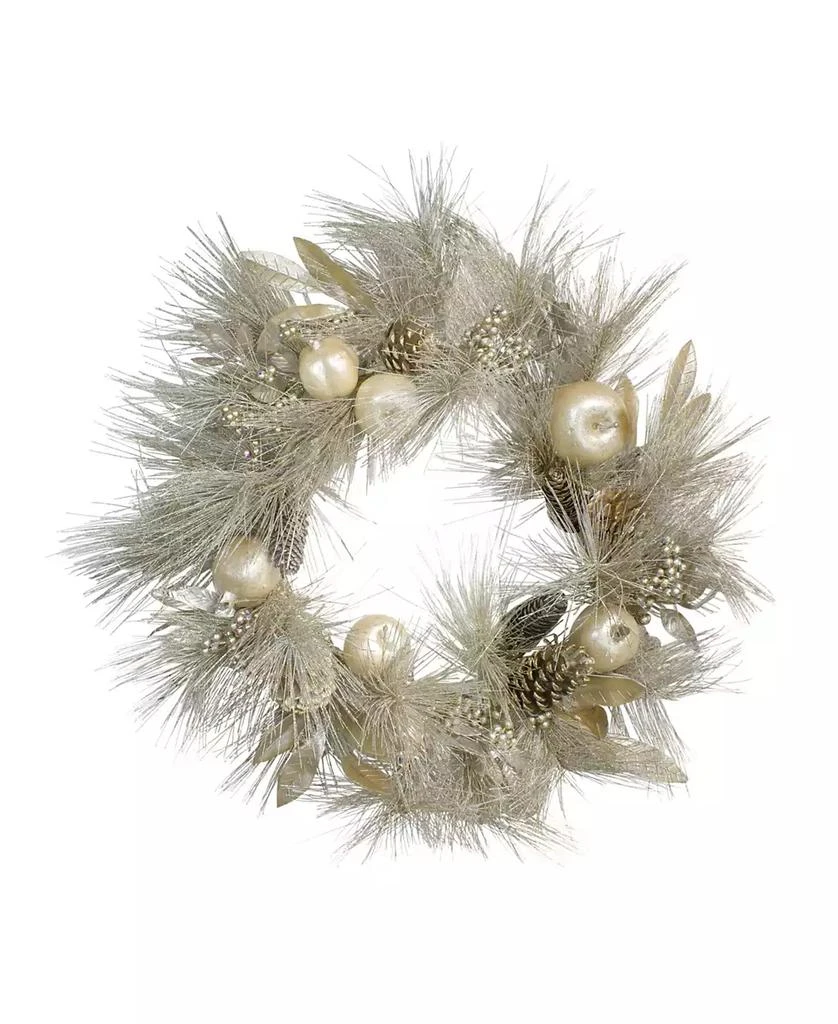 商品Northlight|Unlit Champagne Gold Tone Pomegranate and Apple Pine Needle Christmas Wreath,价格¥516,第1张图片