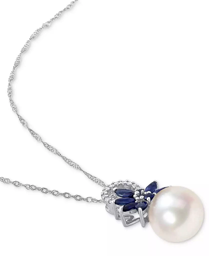 商品Macy's|Cultured Freshwater Pearl (9-1/2mm), Sapphire (3/4 ct. t.w.), & Diamond (1/20 ct. t.w.) 17" Pendant Necklace in 14k White Gold,价格¥5803,第3张图片详细描述