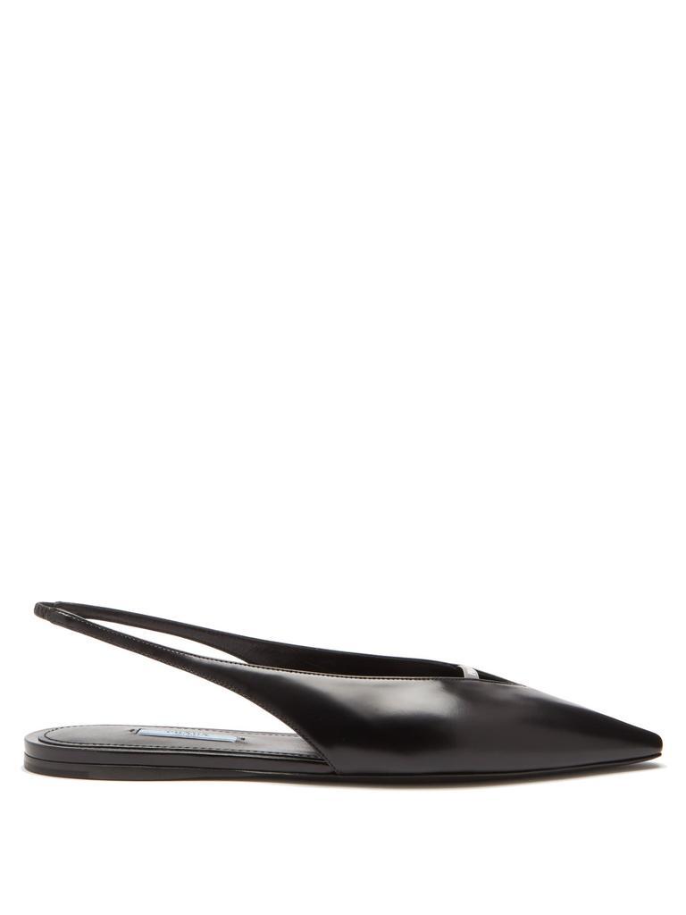 商品Prada|Point-toe spazzolato-leather slingback flats,价格¥5046,第1张图片