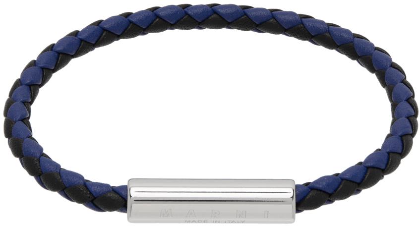 Blue & Black Braided Leather Bracelet商品第1张图片规格展示