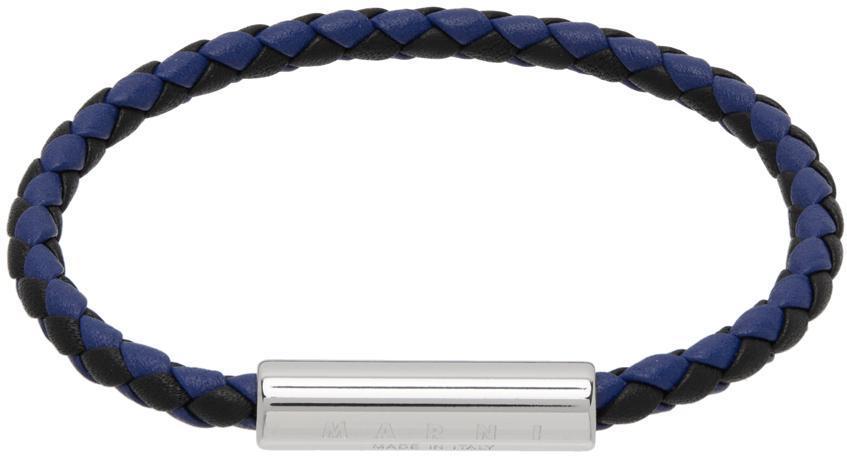 商品Marni|Blue & Black Braided Leather Bracelet,价格¥1600,第1张图片