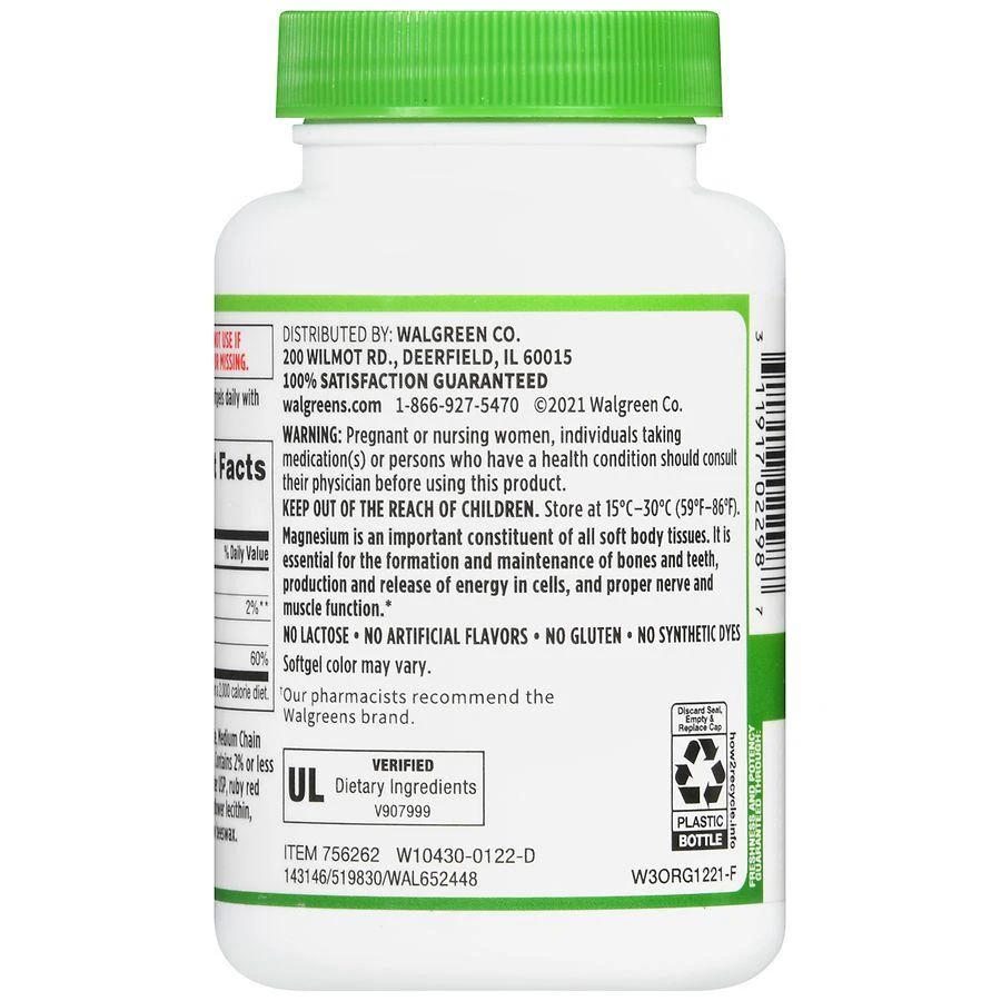 商品Walgreens|Higher Absorption Magnesium Citrate 250 mg Softgels (60 days),价格¥83,第5张图片详细描述