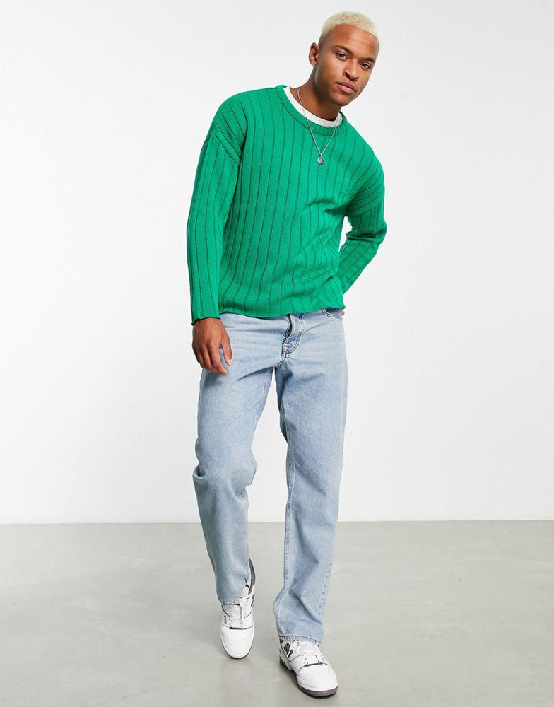 ASOS DESIGN oversized wide ribbed jumper in bright green商品第3张图片规格展示