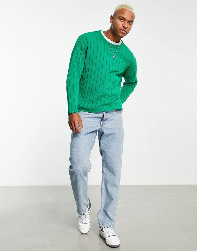 商品ASOS|ASOS DESIGN oversized wide ribbed jumper in bright green,价格¥170,第3张图片详细描述